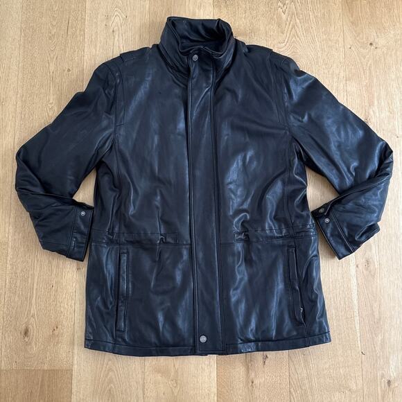 Andrew Marc New York Leather Jacket Size Estimated L Black - Picture 1 of 8